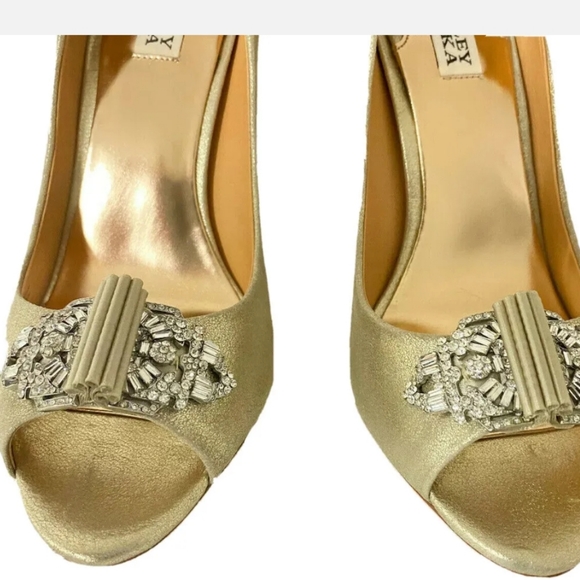 BADGLEY MISCHKA DAVIDA II METALLIC PEEP-TOE PUMP SZ 10, RETAIL $245 - Picture 2 of 10